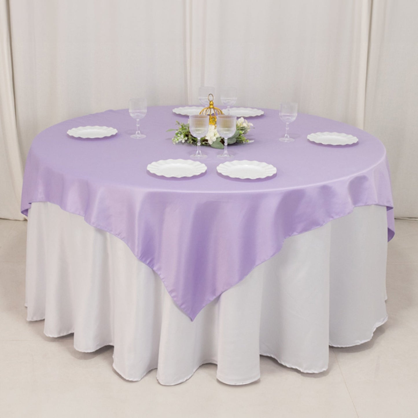 Lamour Satin 72"x72" Table Overlay Square Tablecloth Lavender Lilac - Smooth Finish Table Topper - Bell Racket Store