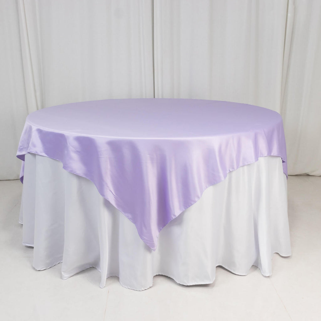 Lamour Satin 72"x72" Table Overlay Square Tablecloth Lavender Lilac - Smooth Finish Table Topper - Bell Racket Store