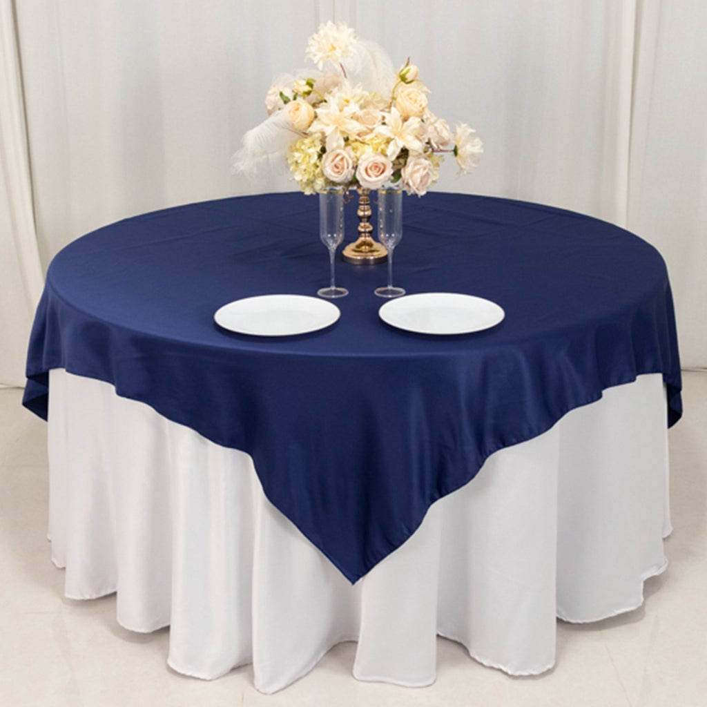 Lamour Satin 72"x72" Table Overlay Square Tablecloth Navy Blue - Smooth Finish Table Topper - Bell Racket Store