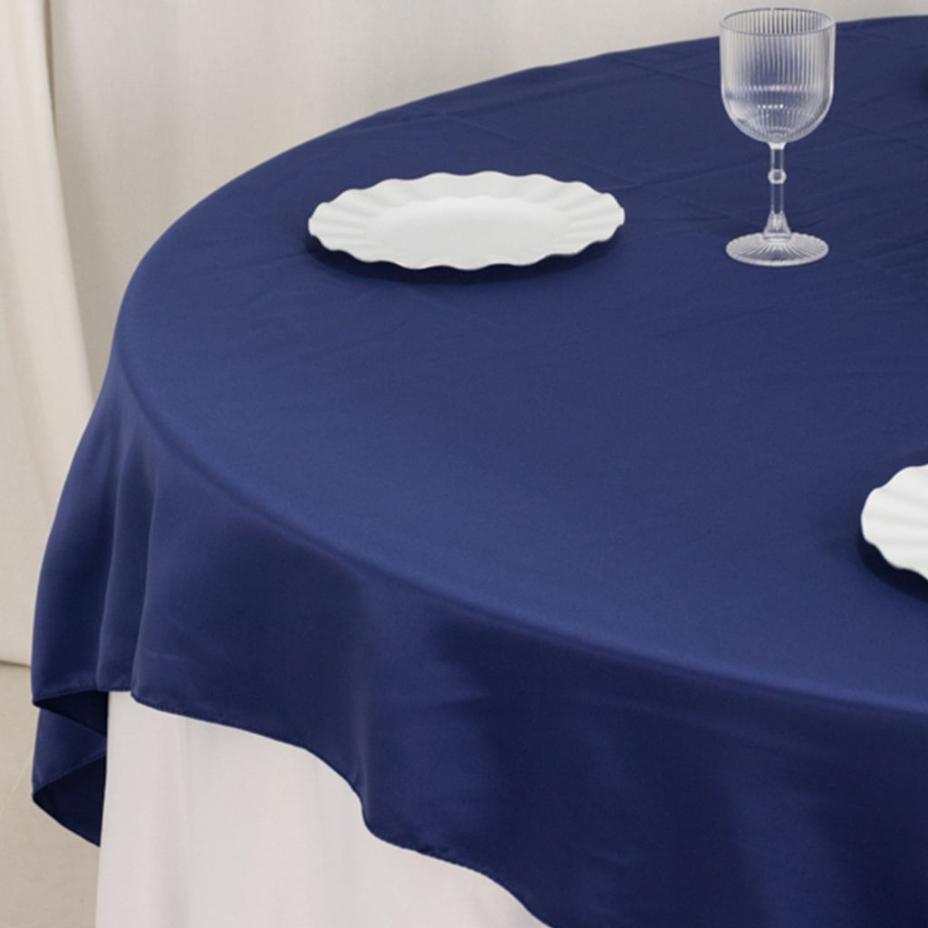 Lamour Satin 72"x72" Table Overlay Square Tablecloth Navy Blue - Smooth Finish Table Topper - Bell Racket Store