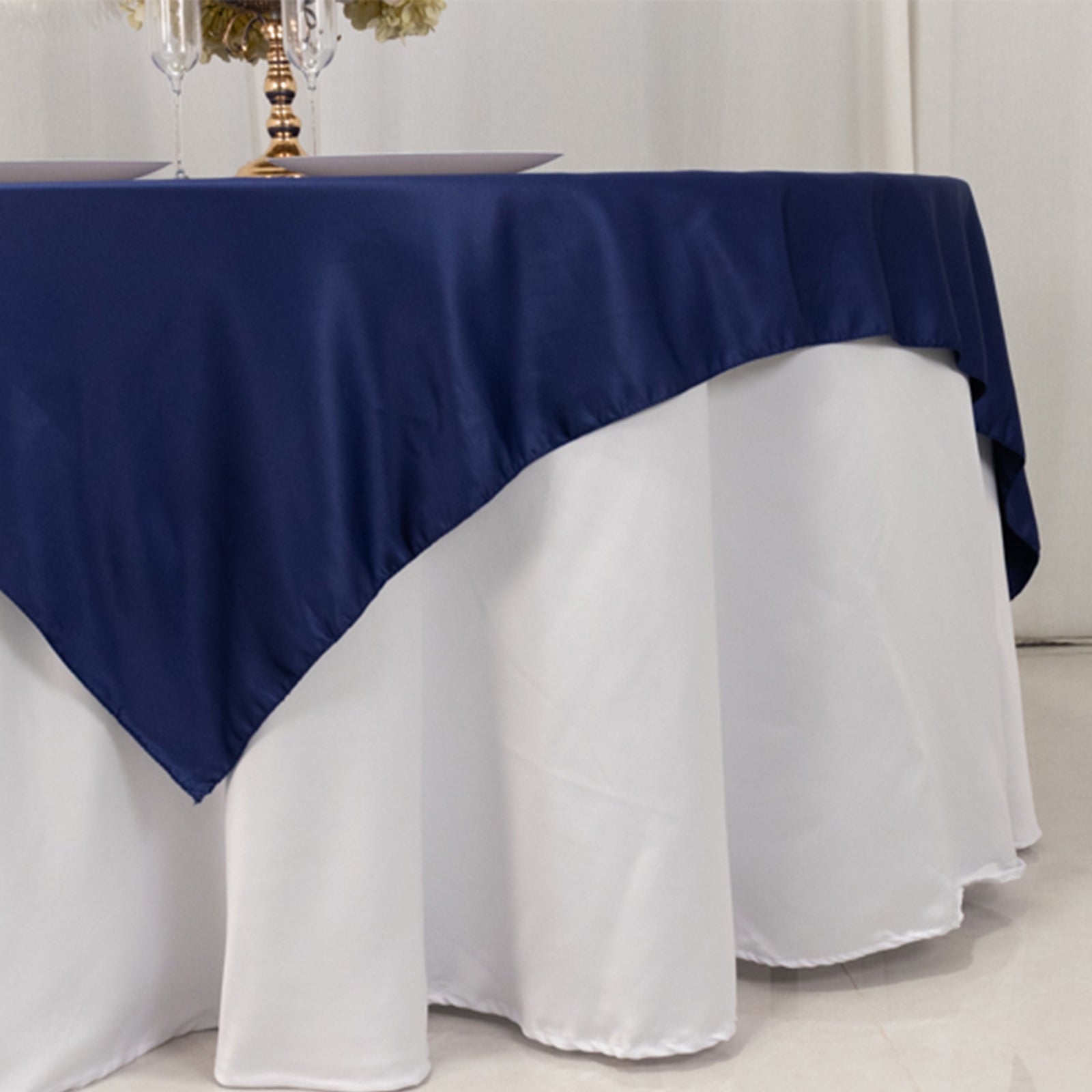 Lamour Satin 72"x72" Table Overlay Square Tablecloth Navy Blue - Smooth Finish Table Topper - Bell Racket Store