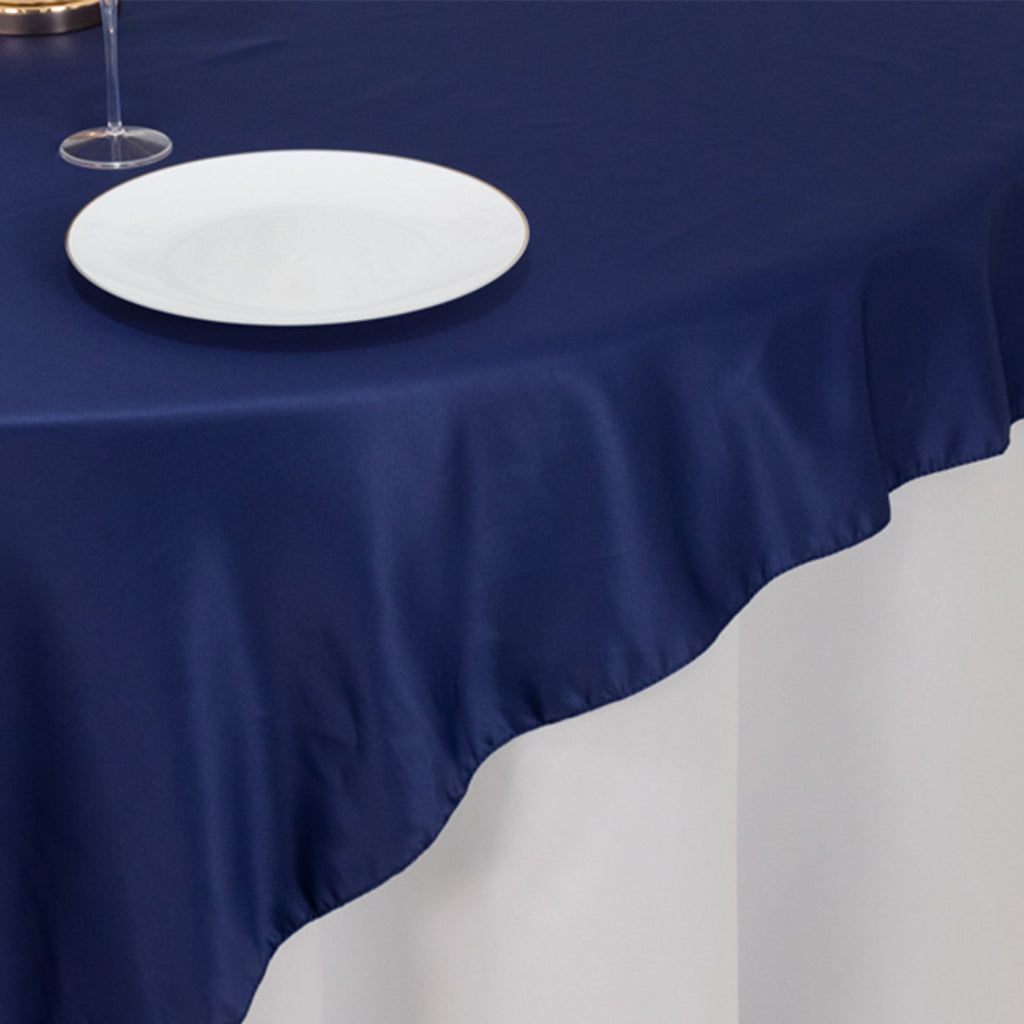 Lamour Satin 72"x72" Table Overlay Square Tablecloth Navy Blue - Smooth Finish Table Topper - Bell Racket Store