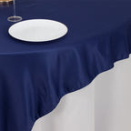 Lamour Satin 72"x72" Table Overlay Square Tablecloth Navy Blue - Smooth Finish Table Topper - Bell Racket Store