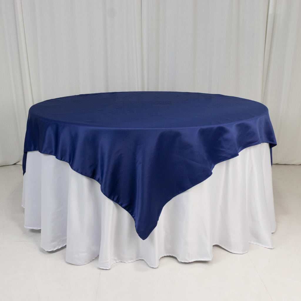 Lamour Satin 72"x72" Table Overlay Square Tablecloth Navy Blue - Smooth Finish Table Topper - Bell Racket Store