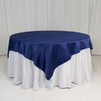 Lamour Satin 72"x72" Table Overlay Square Tablecloth Navy Blue - Smooth Finish Table Topper - Bell Racket Store