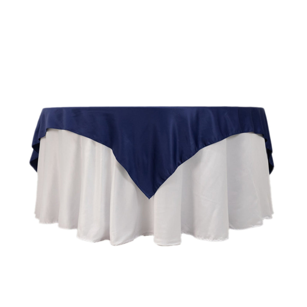 Lamour Satin 72"x72" Table Overlay Square Tablecloth Navy Blue - Smooth Finish Table Topper - Bell Racket Store