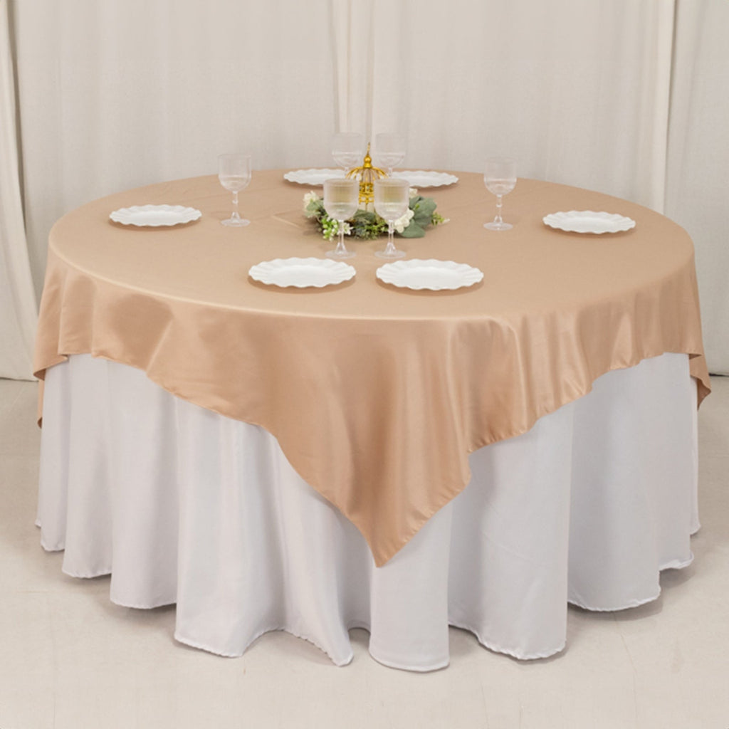 Lamour Satin 72"x72" Table Overlay Square Tablecloth Nude - Smooth Finish Table Topper - Bell Racket Store