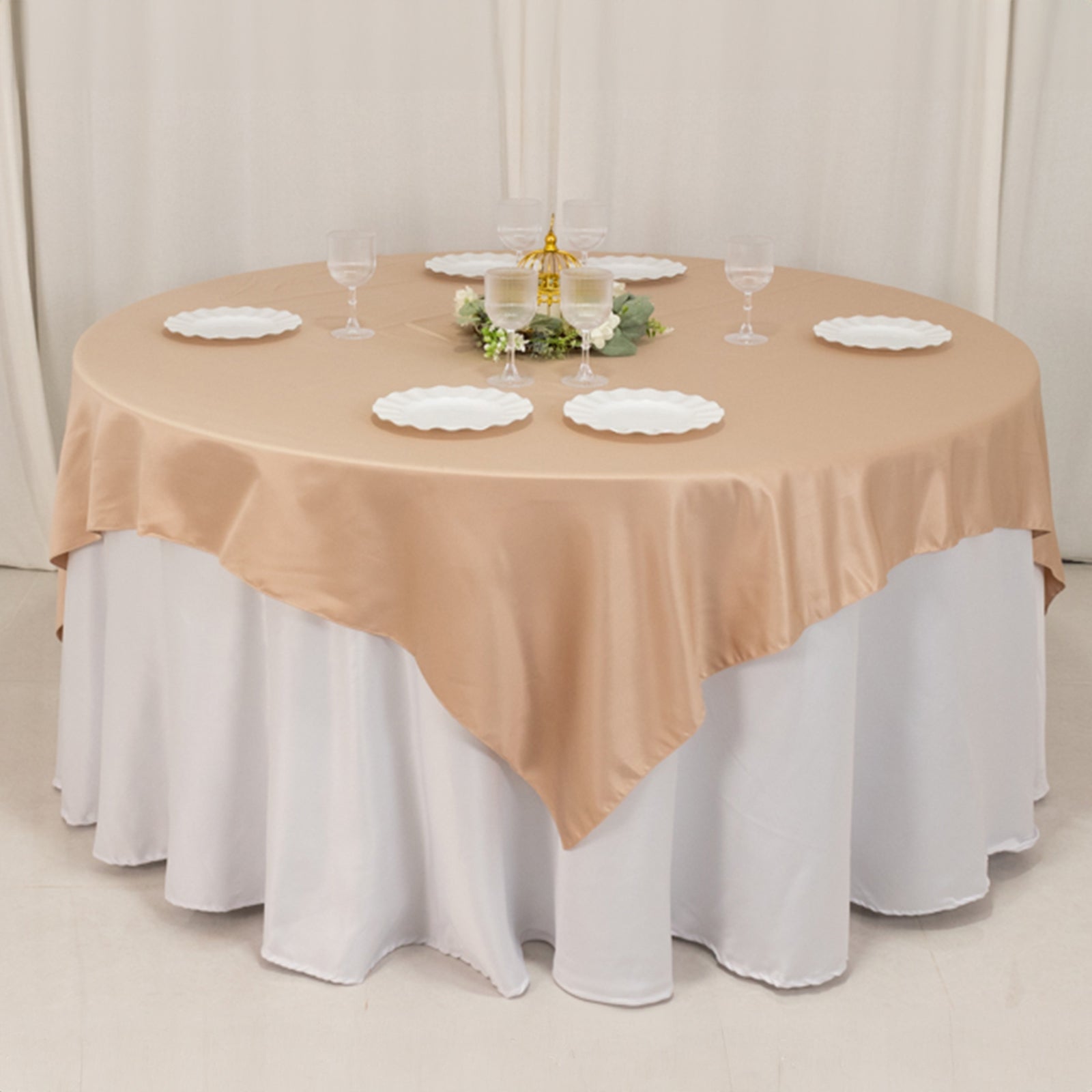 Lamour Satin 72"x72" Table Overlay Square Tablecloth Nude - Smooth Finish Table Topper - Bell Racket Store
