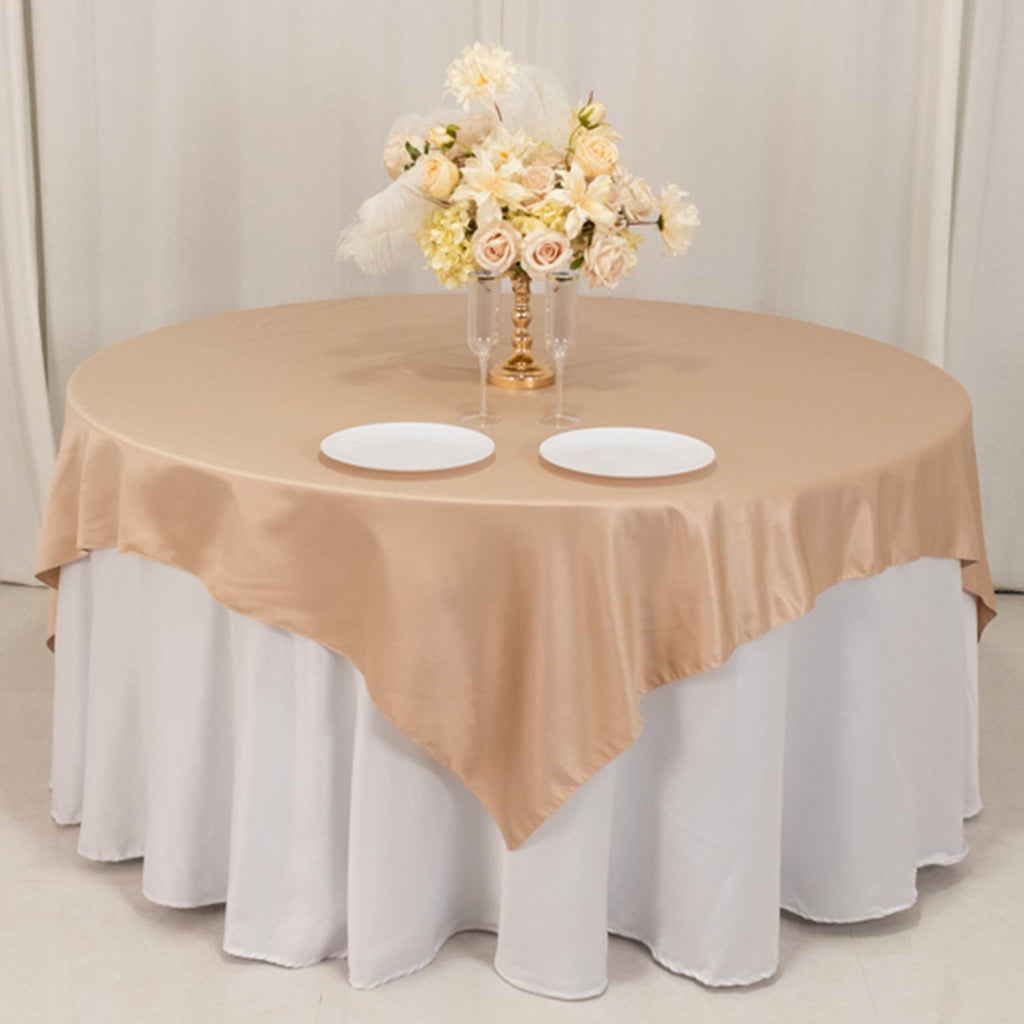 Lamour Satin 72"x72" Table Overlay Square Tablecloth Nude - Smooth Finish Table Topper - Bell Racket Store