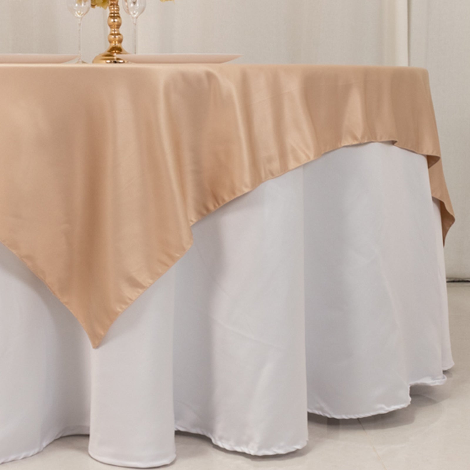 Lamour Satin 72"x72" Table Overlay Square Tablecloth Nude - Smooth Finish Table Topper - Bell Racket Store