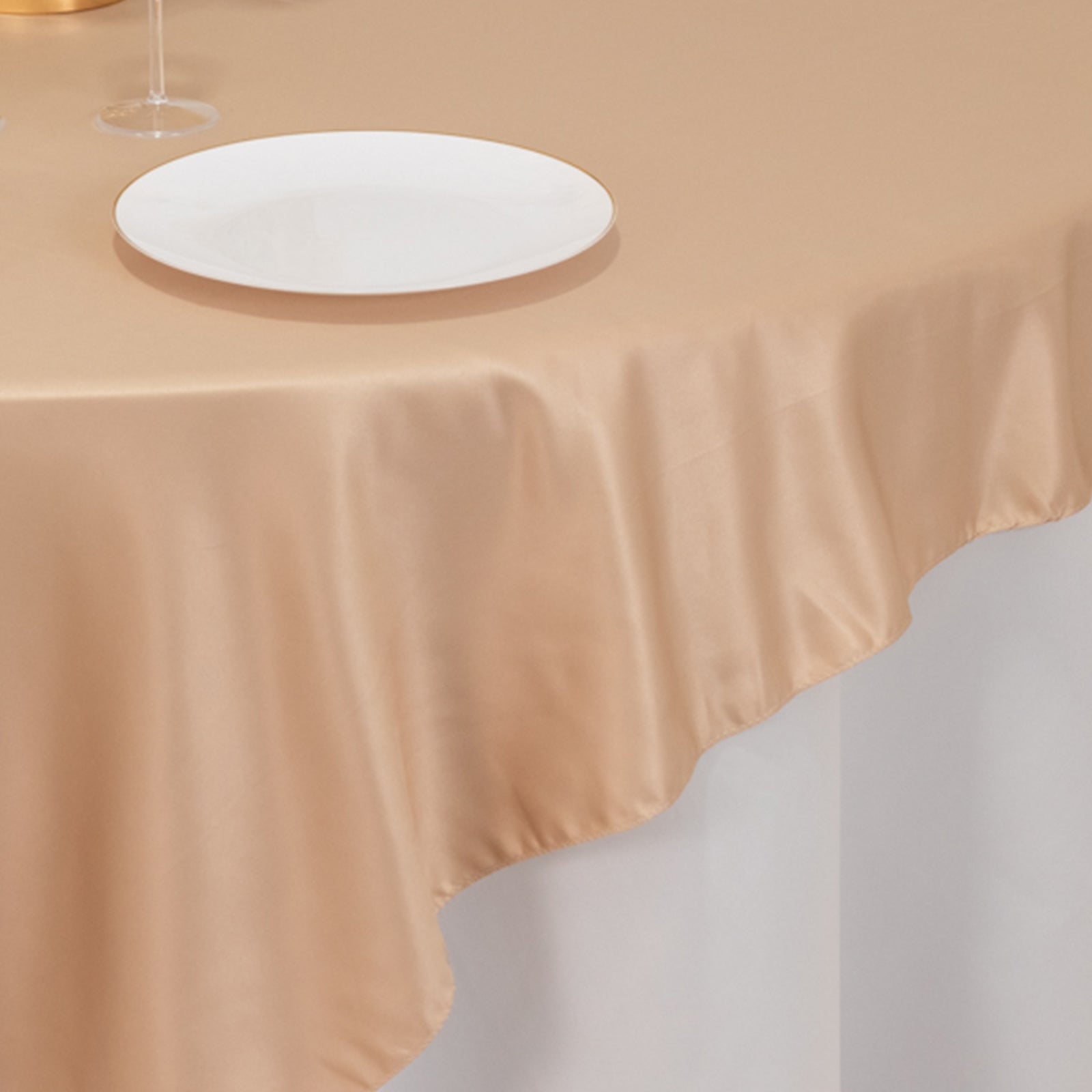 Lamour Satin 72"x72" Table Overlay Square Tablecloth Nude - Smooth Finish Table Topper - Bell Racket Store