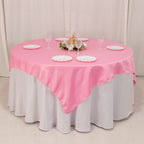 Lamour Satin 72"x72" Table Overlay Square Tablecloth Pink - Smooth Finish Table Topper - Bell Racket Store