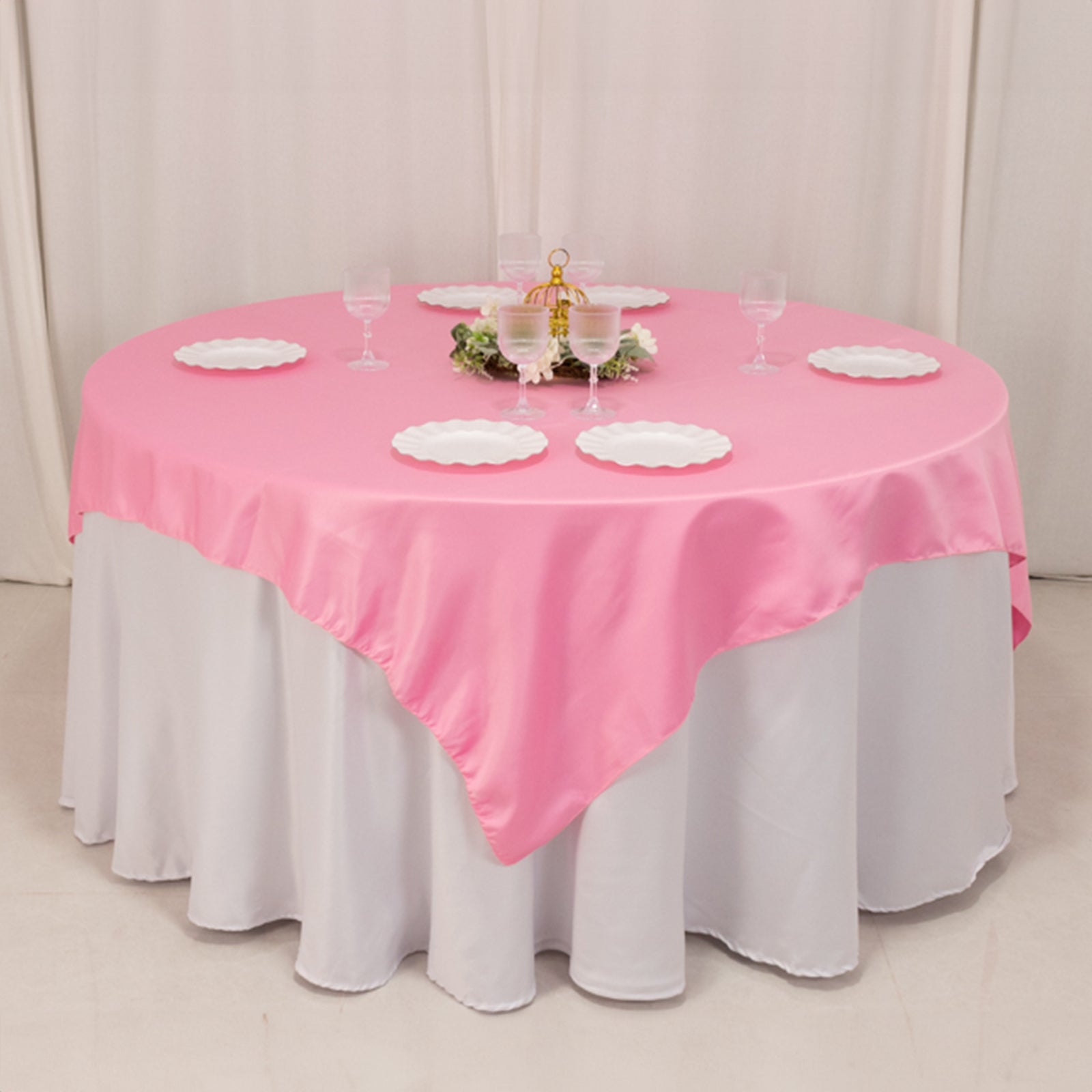 Lamour Satin 72"x72" Table Overlay Square Tablecloth Pink - Smooth Finish Table Topper - Bell Racket Store