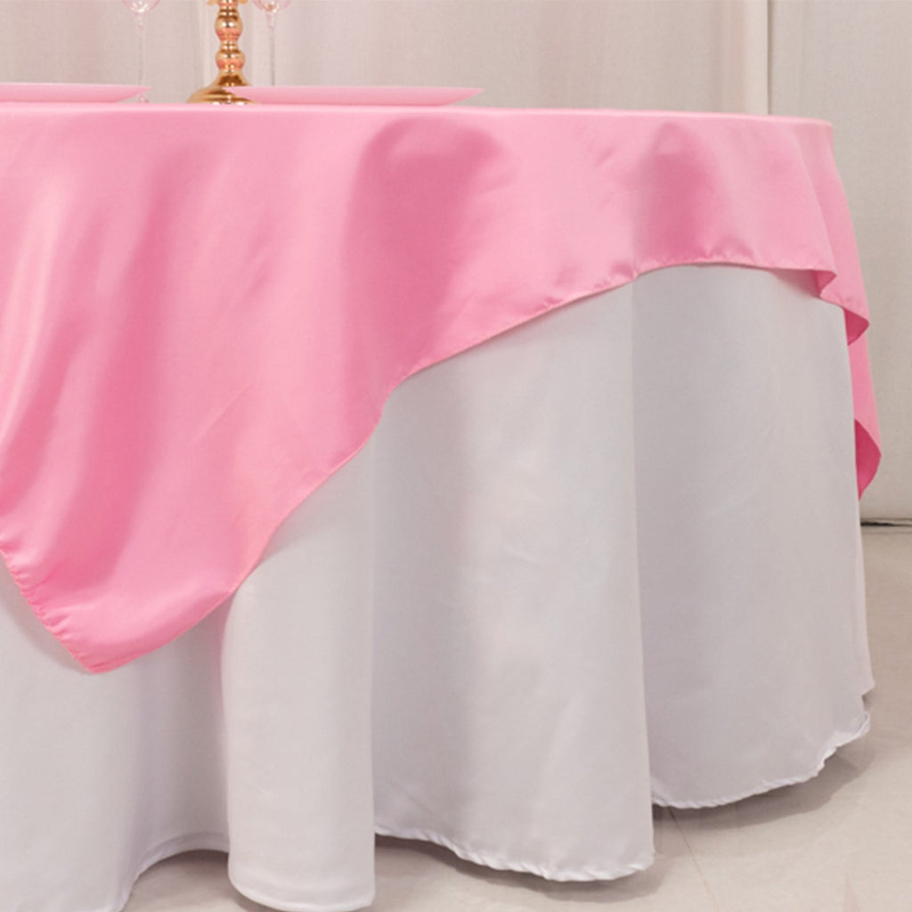 Lamour Satin 72"x72" Table Overlay Square Tablecloth Pink - Smooth Finish Table Topper - Bell Racket Store