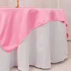 Lamour Satin 72"x72" Table Overlay Square Tablecloth Pink - Smooth Finish Table Topper - Bell Racket Store