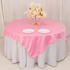Lamour Satin 72"x72" Table Overlay Square Tablecloth Pink - Smooth Finish Table Topper - Bell Racket Store
