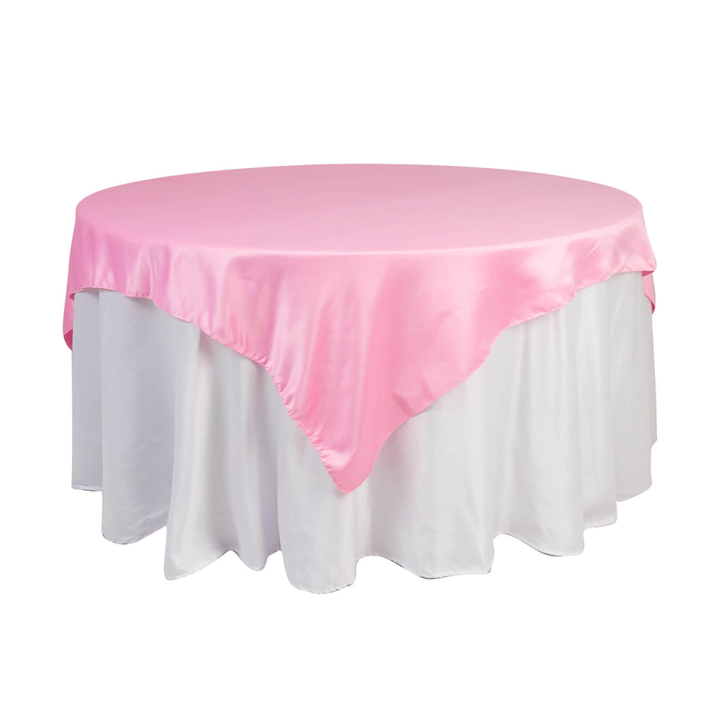 Lamour Satin 72"x72" Table Overlay Square Tablecloth Pink - Smooth Finish Table Topper - Bell Racket Store