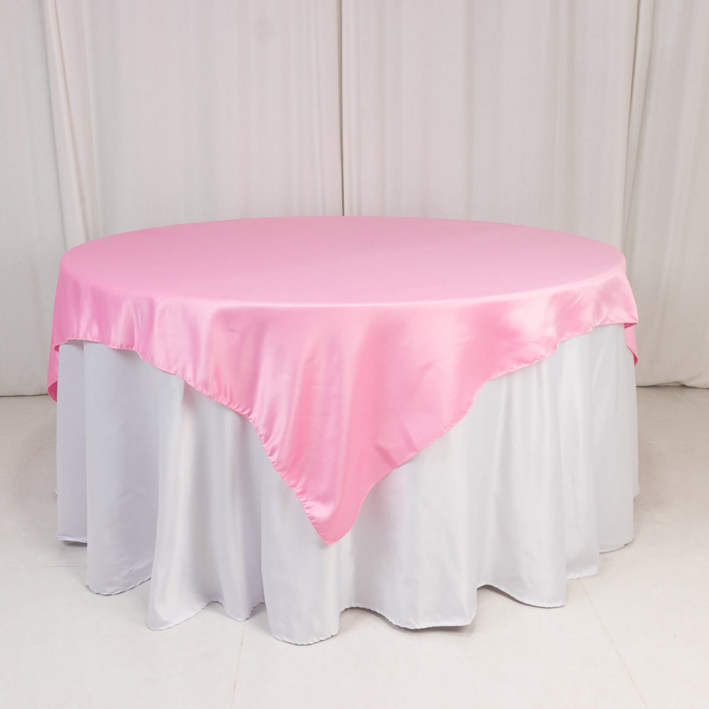 Lamour Satin 72"x72" Table Overlay Square Tablecloth Pink - Smooth Finish Table Topper - Bell Racket Store