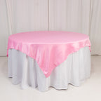 Lamour Satin 72"x72" Table Overlay Square Tablecloth Pink - Smooth Finish Table Topper - Bell Racket Store