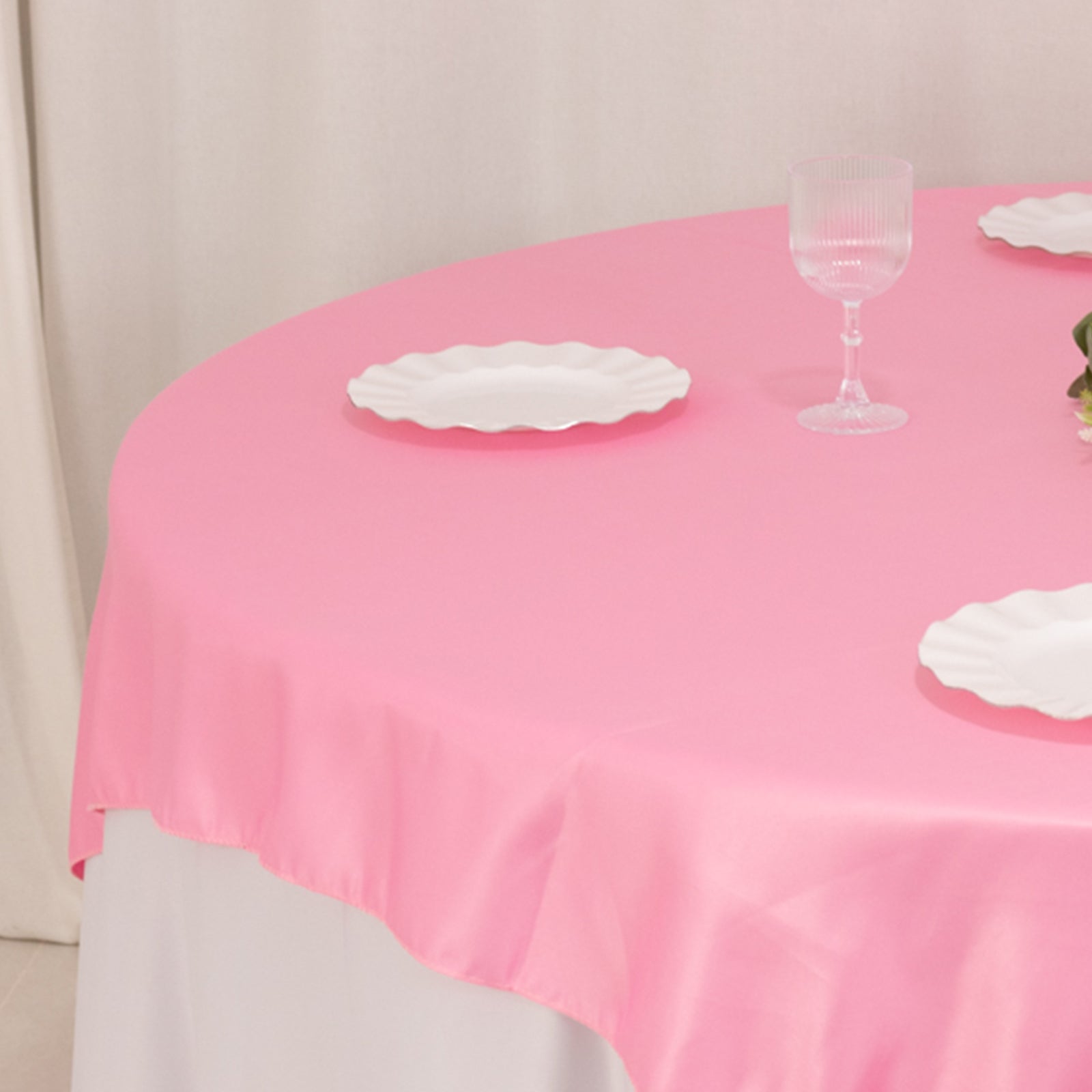 Lamour Satin 72"x72" Table Overlay Square Tablecloth Pink - Smooth Finish Table Topper - Bell Racket Store