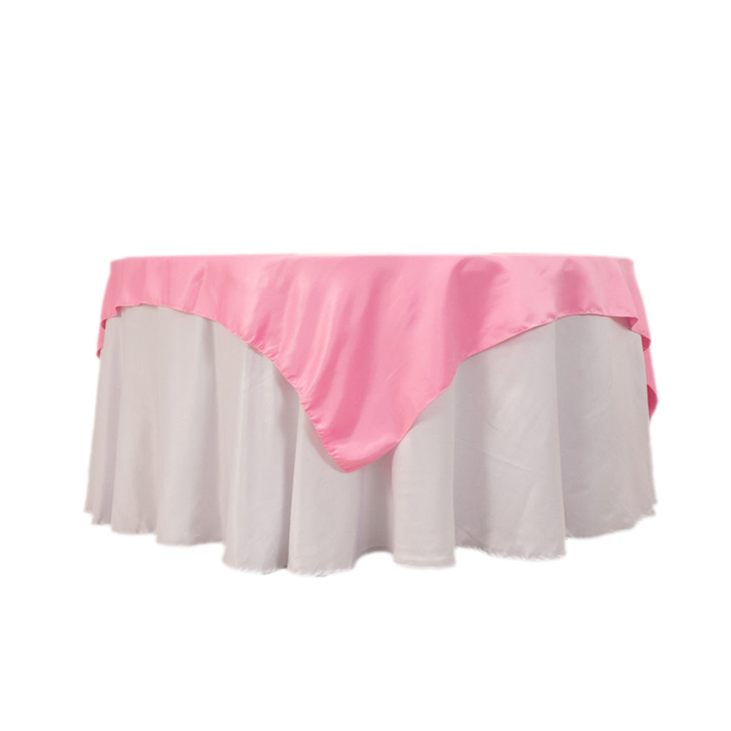 Lamour Satin 72"x72" Table Overlay Square Tablecloth Pink - Smooth Finish Table Topper - Bell Racket Store