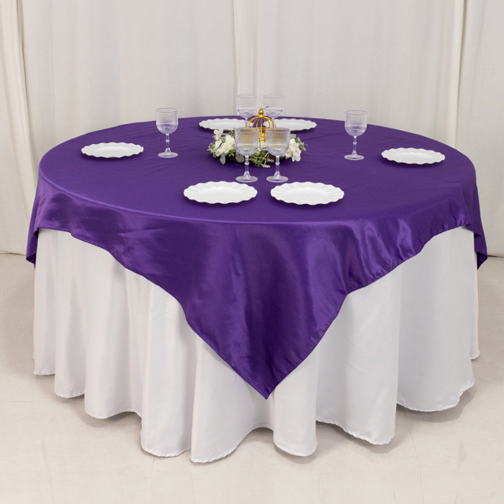 Lamour Satin 72"x72" Table Overlay Square Tablecloth Purple - Smooth Finish Table Topper - Bell Racket Store
