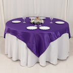 Lamour Satin 72"x72" Table Overlay Square Tablecloth Purple - Smooth Finish Table Topper - Bell Racket Store