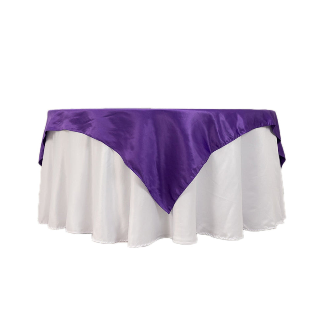 Lamour Satin 72"x72" Table Overlay Square Tablecloth Purple - Smooth Finish Table Topper - Bell Racket Store