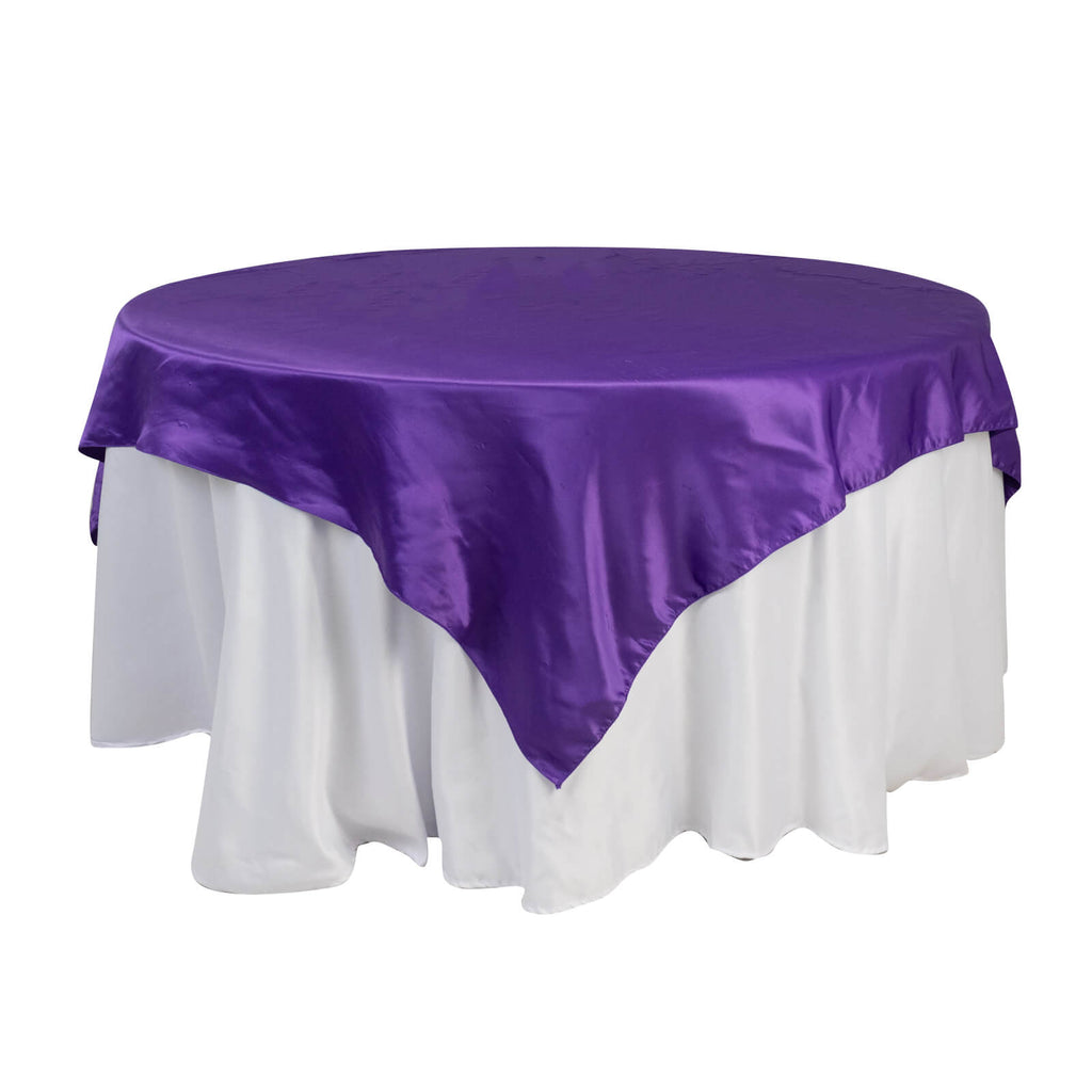 Lamour Satin 72"x72" Table Overlay Square Tablecloth Purple - Smooth Finish Table Topper - Bell Racket Store