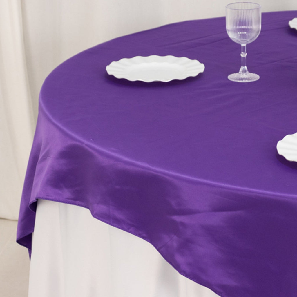 Lamour Satin 72"x72" Table Overlay Square Tablecloth Purple - Smooth Finish Table Topper - Bell Racket Store