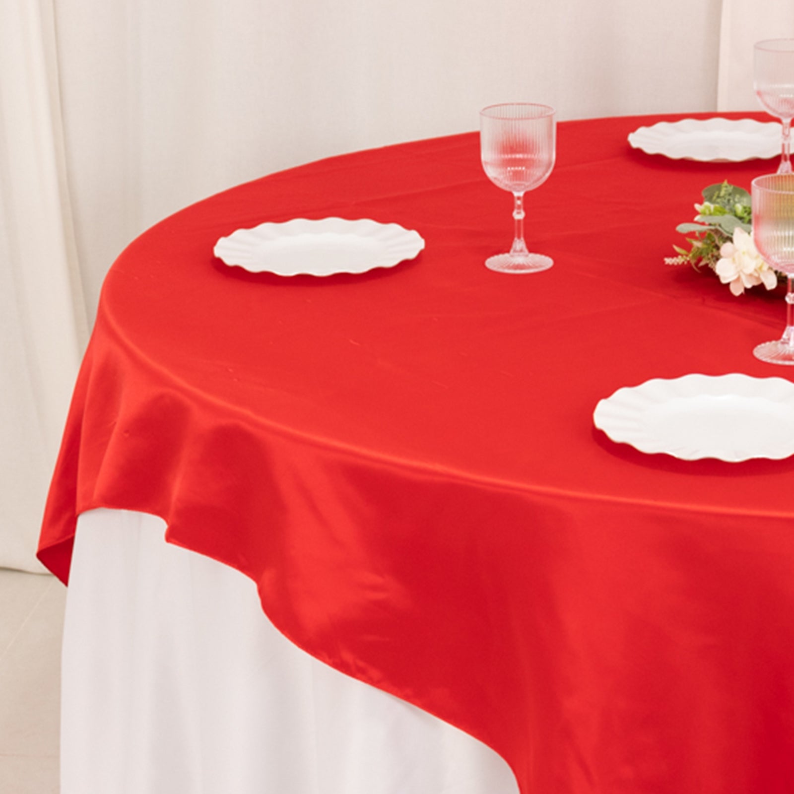 Lamour Satin 72"x72" Table Overlay Square Tablecloth Red - Smooth Finish Table Topper - Bell Racket Store