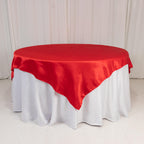 Lamour Satin 72"x72" Table Overlay Square Tablecloth Red - Smooth Finish Table Topper - Bell Racket Store