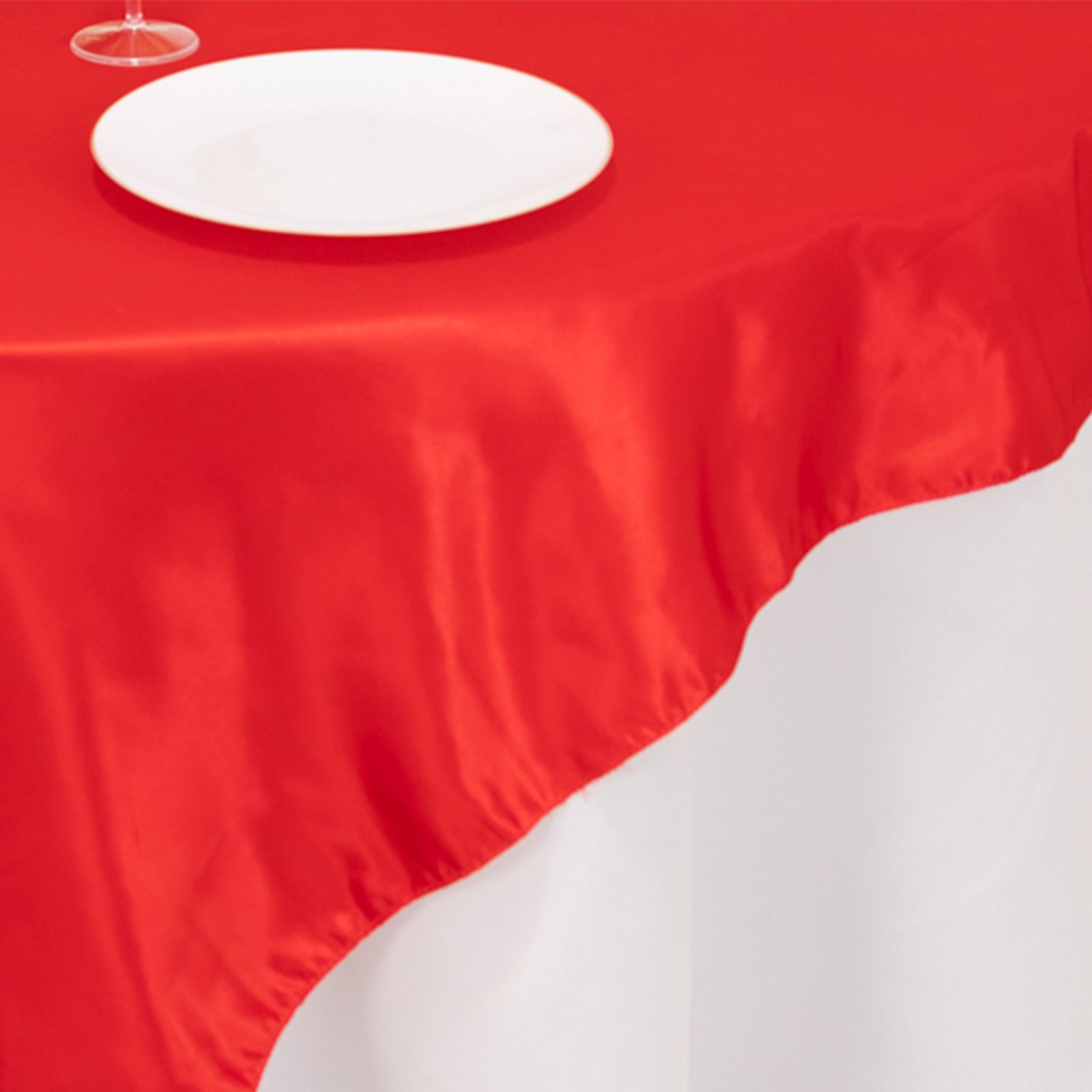 Lamour Satin 72"x72" Table Overlay Square Tablecloth Red - Smooth Finish Table Topper - Bell Racket Store