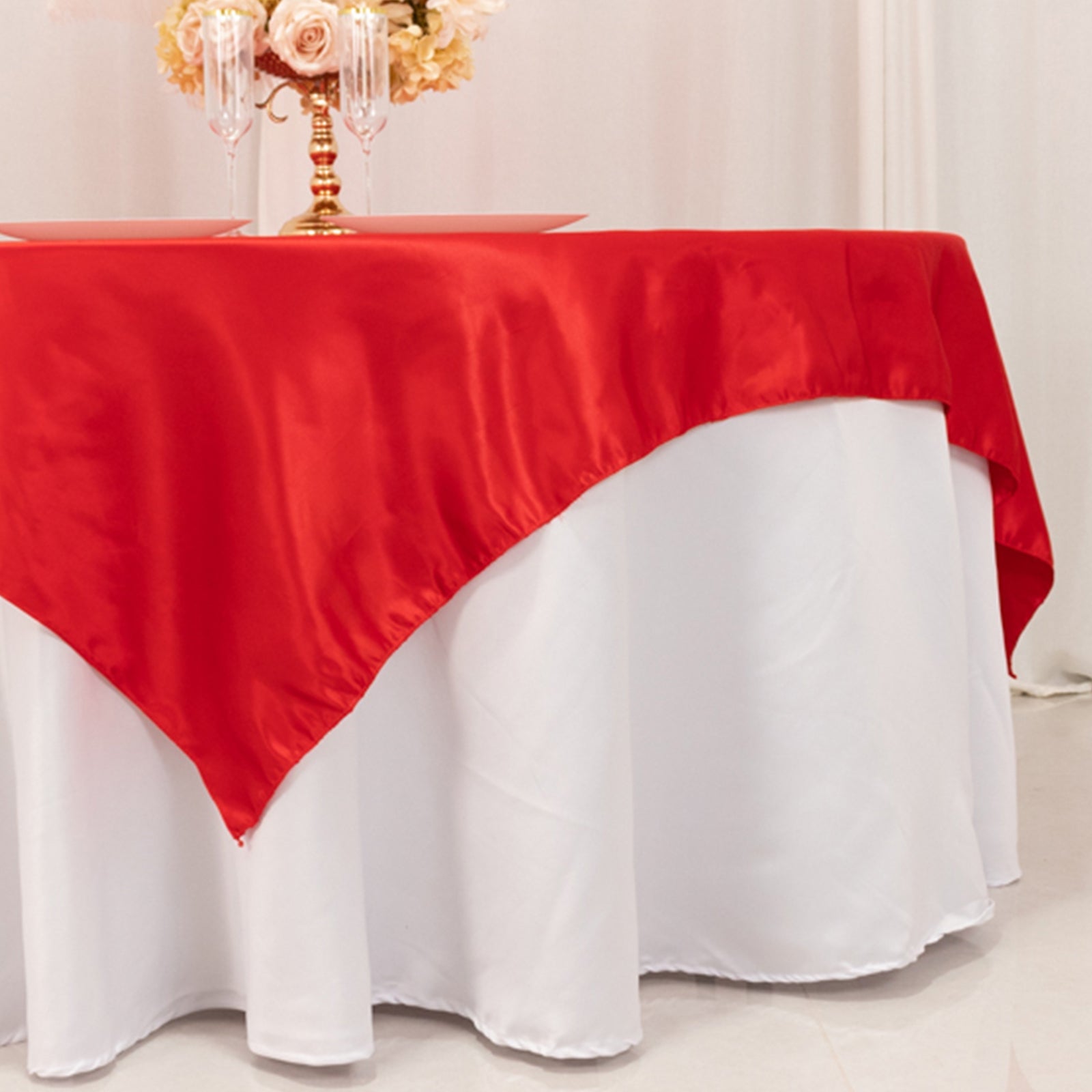 Lamour Satin 72"x72" Table Overlay Square Tablecloth Red - Smooth Finish Table Topper - Bell Racket Store