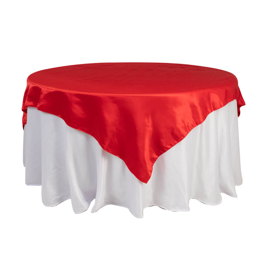 Lamour Satin 72"x72" Table Overlay Square Tablecloth Red - Smooth Finish Table Topper - Bell Racket Store