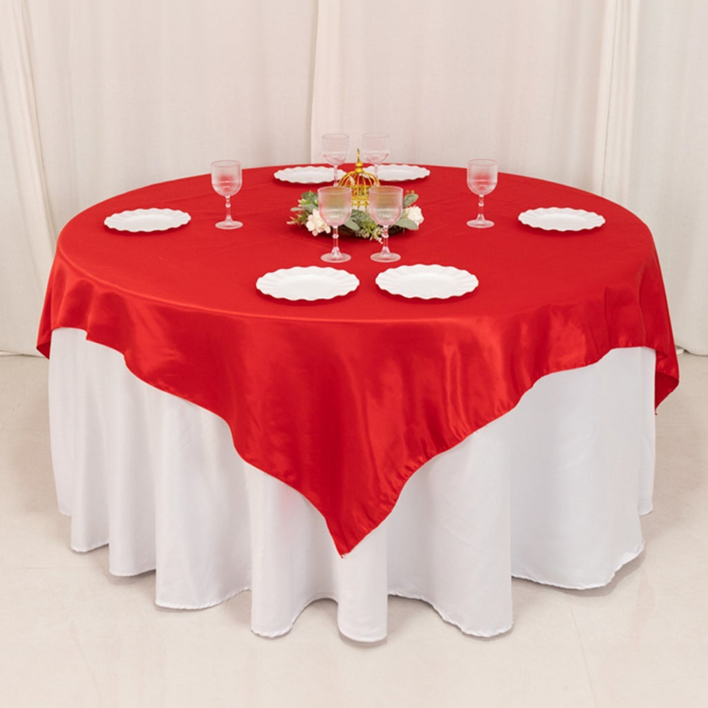 Lamour Satin 72"x72" Table Overlay Square Tablecloth Red - Smooth Finish Table Topper - Bell Racket Store