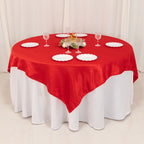 Lamour Satin 72"x72" Table Overlay Square Tablecloth Red - Smooth Finish Table Topper - Bell Racket Store