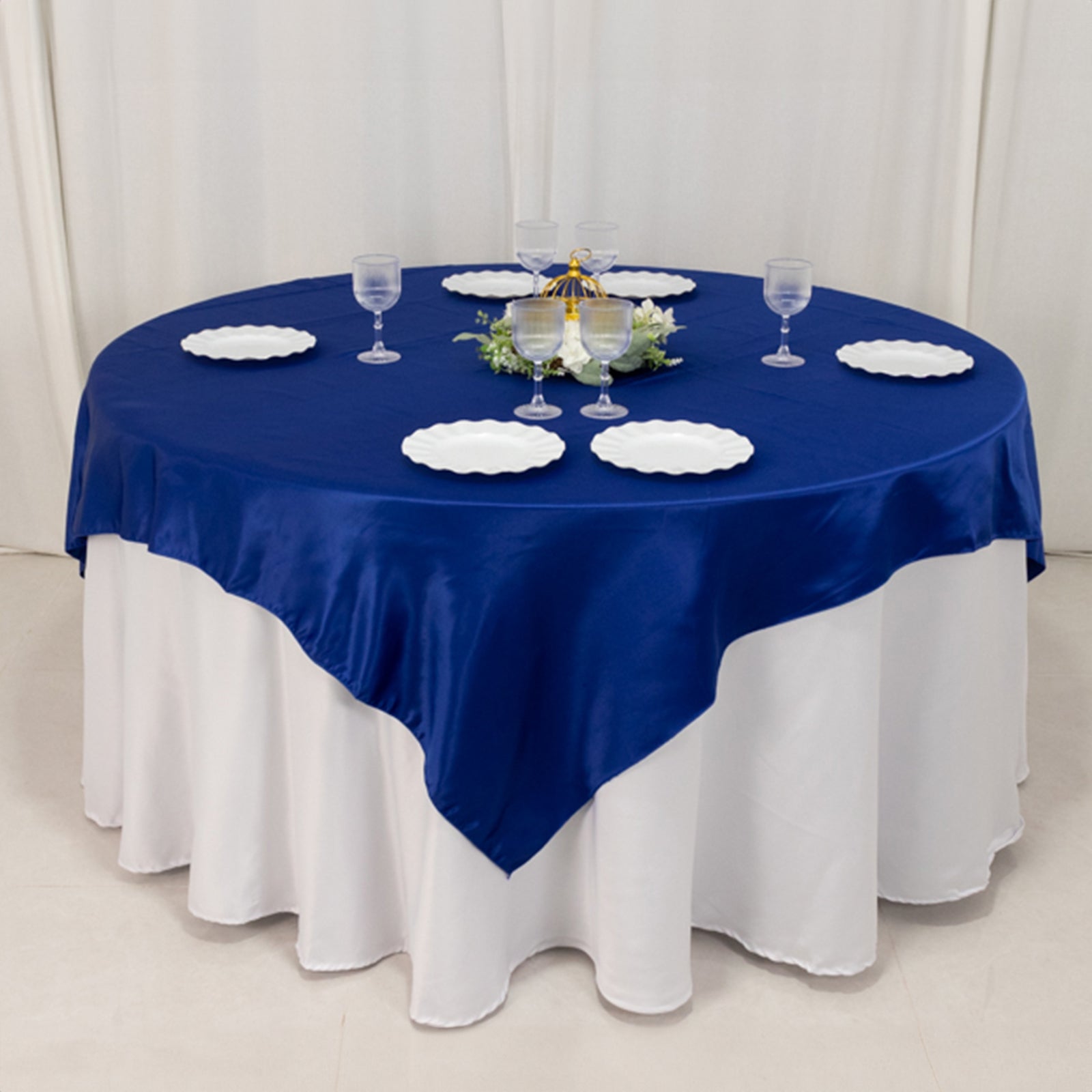 Lamour Satin 72"x72" Table Overlay Square Tablecloth Royal Blue - Smooth Finish Table Topper - Bell Racket Store