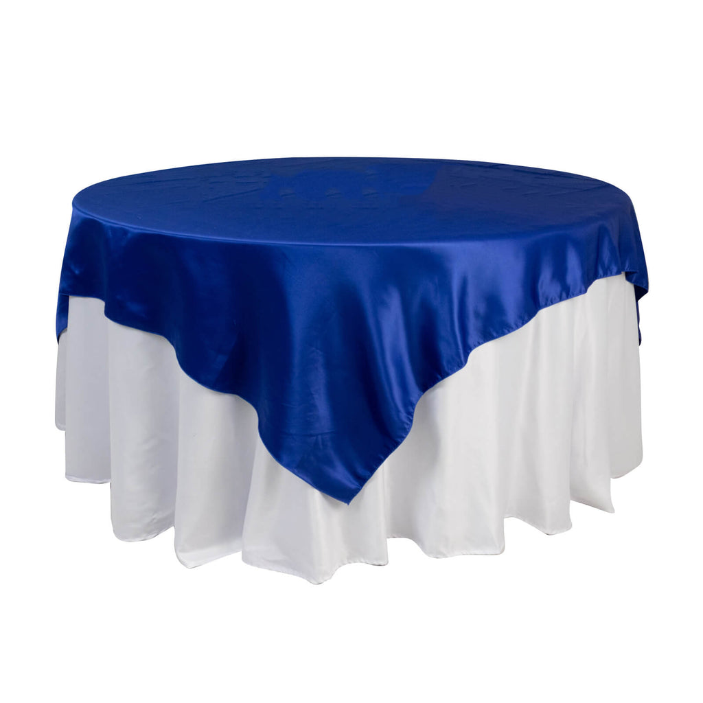 Lamour Satin 72"x72" Table Overlay Square Tablecloth Royal Blue - Smooth Finish Table Topper - Bell Racket Store
