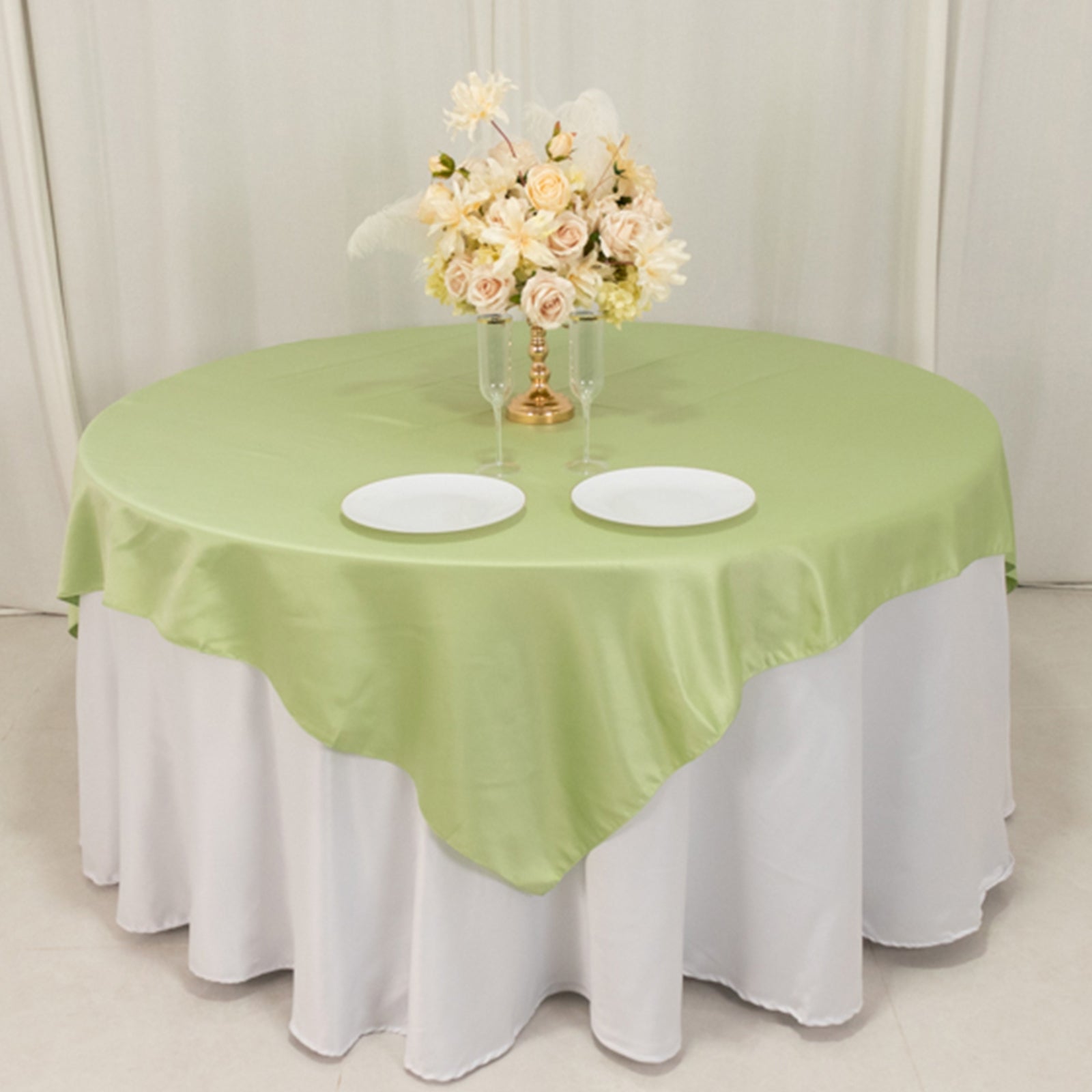 Lamour Satin 72"x72" Table Overlay Square Tablecloth Sage Green - Smooth Finish Table Topper - Bell Racket Store