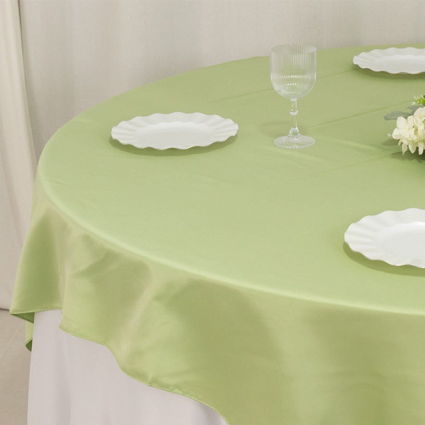 Lamour Satin 72"x72" Table Overlay Square Tablecloth Sage Green - Smooth Finish Table Topper - Bell Racket Store