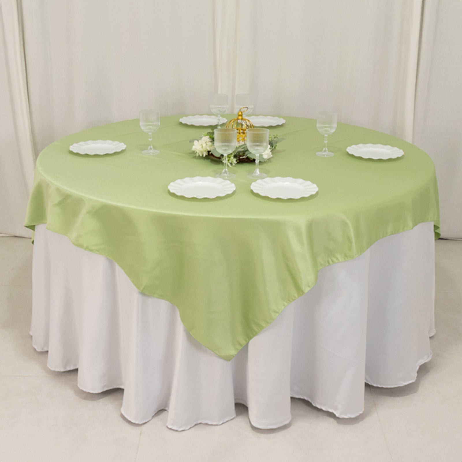Lamour Satin 72"x72" Table Overlay Square Tablecloth Sage Green - Smooth Finish Table Topper - Bell Racket Store