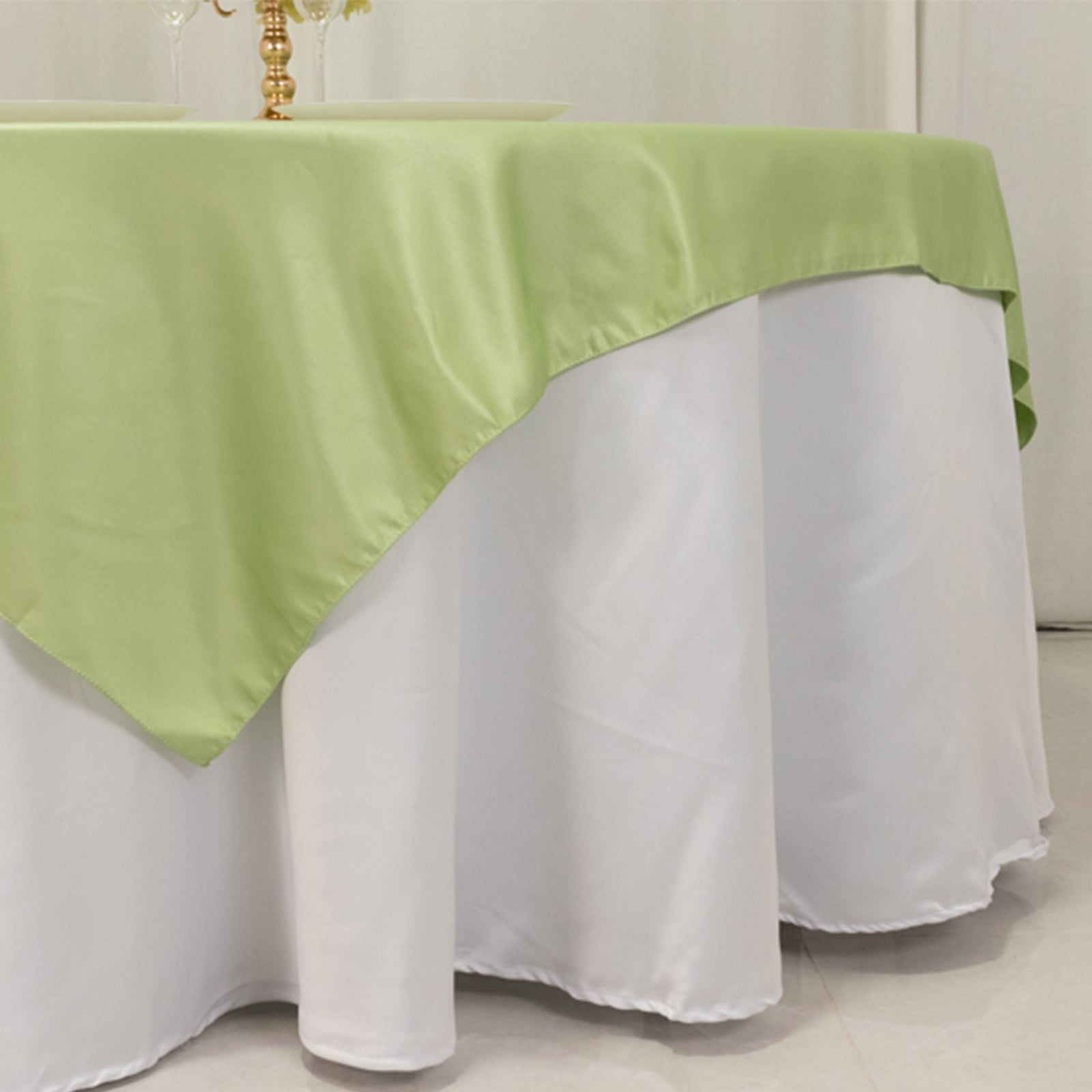 Lamour Satin 72"x72" Table Overlay Square Tablecloth Sage Green - Smooth Finish Table Topper - Bell Racket Store