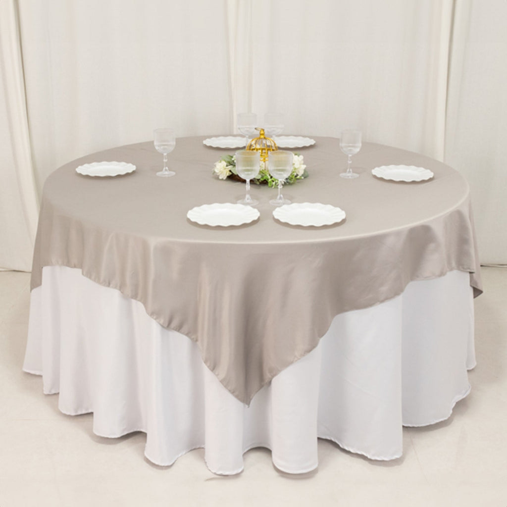 Lamour Satin 72"x72" Table Overlay Square Tablecloth Silver - Smooth Finish Table Topper - Bell Racket Store