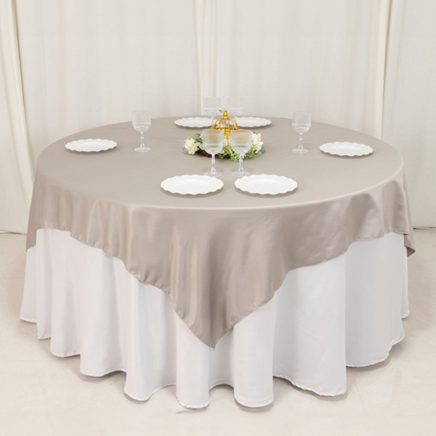 Lamour Satin 72"x72" Table Overlay Square Tablecloth Silver - Smooth Finish Table Topper - Bell Racket Store