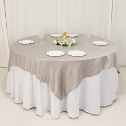 Lamour Satin 72"x72" Table Overlay Square Tablecloth Silver - Smooth Finish Table Topper - Bell Racket Store