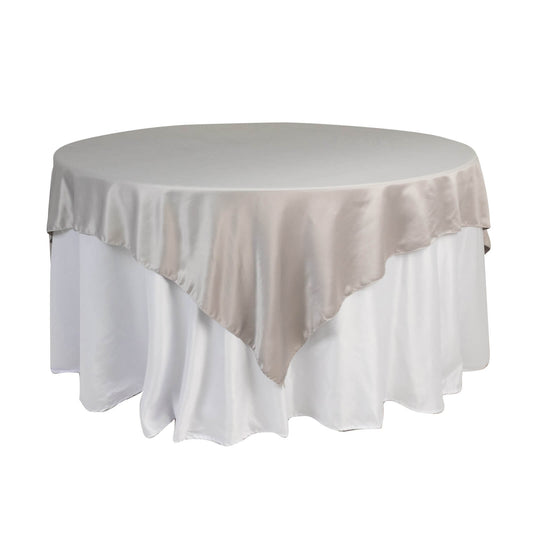 Lamour Satin 72"x72" Table Overlay Square Tablecloth Silver - Smooth Finish Table Topper - Bell Racket Store
