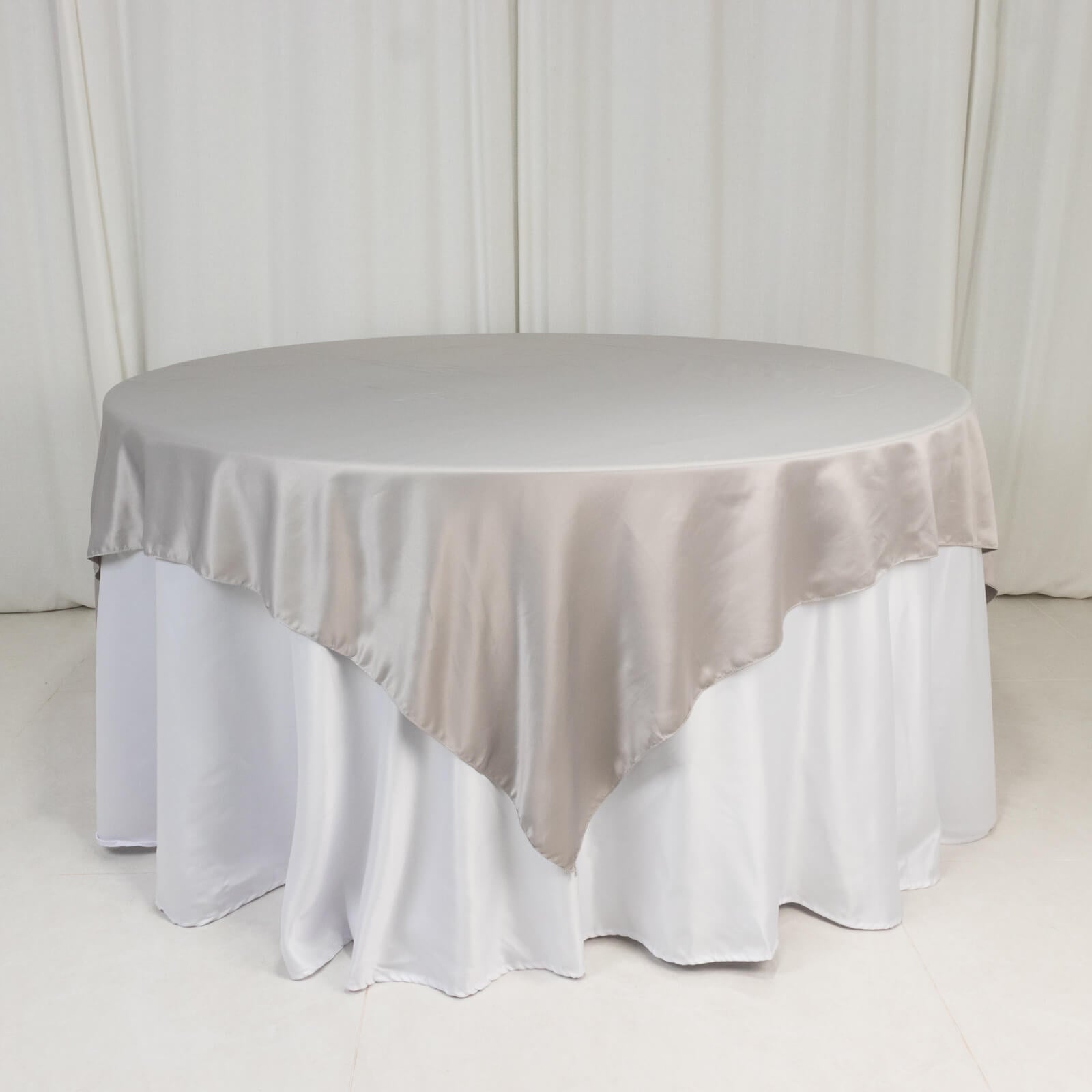 Lamour Satin 72"x72" Table Overlay Square Tablecloth Silver - Smooth Finish Table Topper - Bell Racket Store