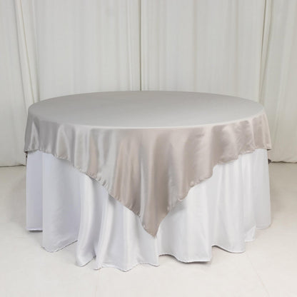 Lamour Satin 72"x72" Table Overlay Square Tablecloth Silver - Smooth Finish Table Topper - Bell Racket Store