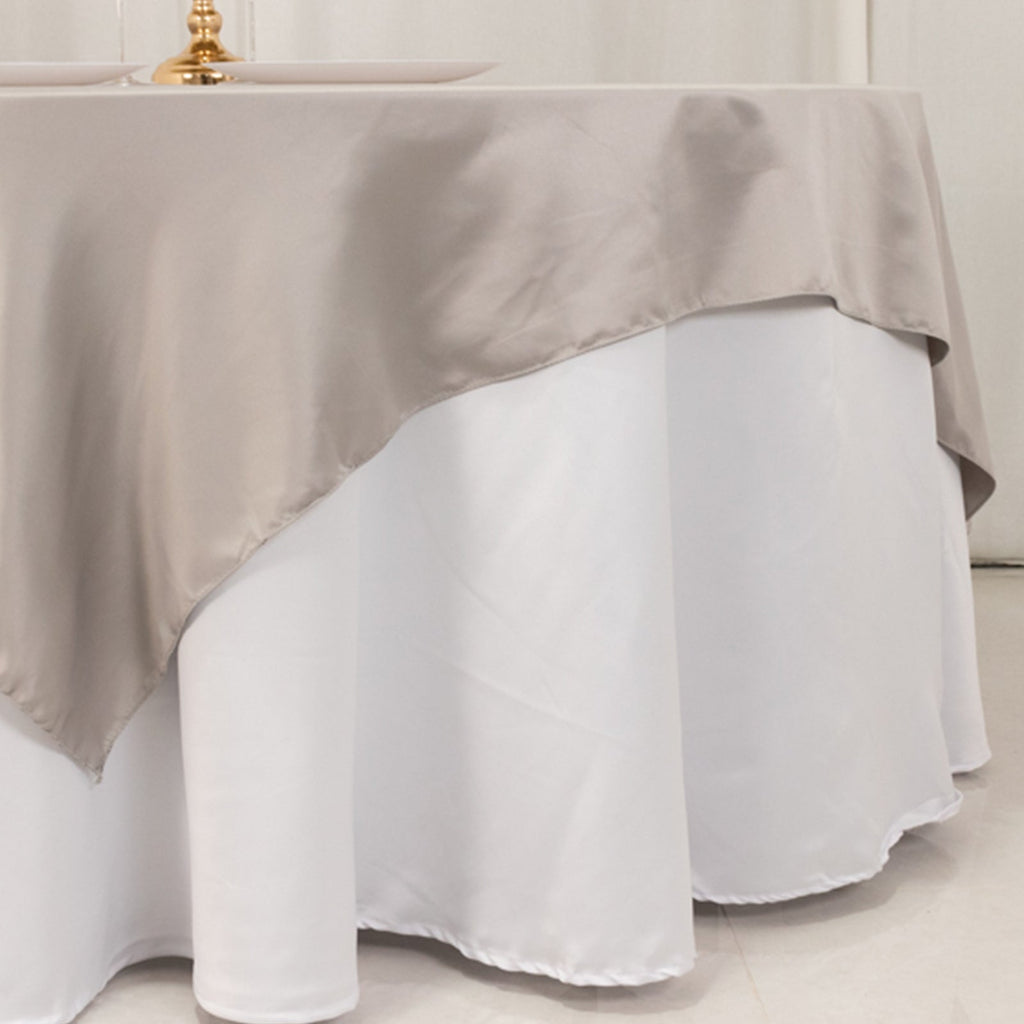 Lamour Satin 72"x72" Table Overlay Square Tablecloth Silver - Smooth Finish Table Topper - Bell Racket Store